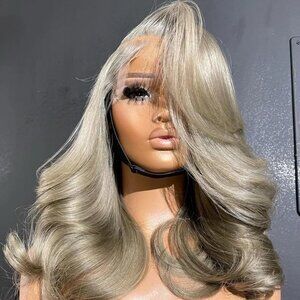 Silver Ash Blonde Human Hair Lace Wig 14-16 Inches Pre-Layered and Styled